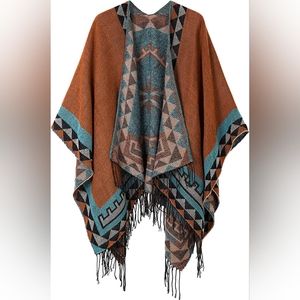 Urban CoCo Women's Printed Tassel Open front Poncho Cape Wrap Shawl